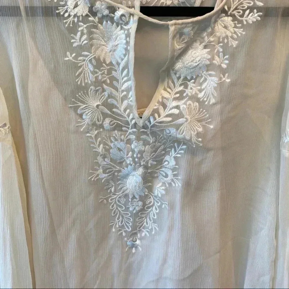 Haute Hippie Floral Peasant Blouse Antique Ivory - Picture 5 of 11